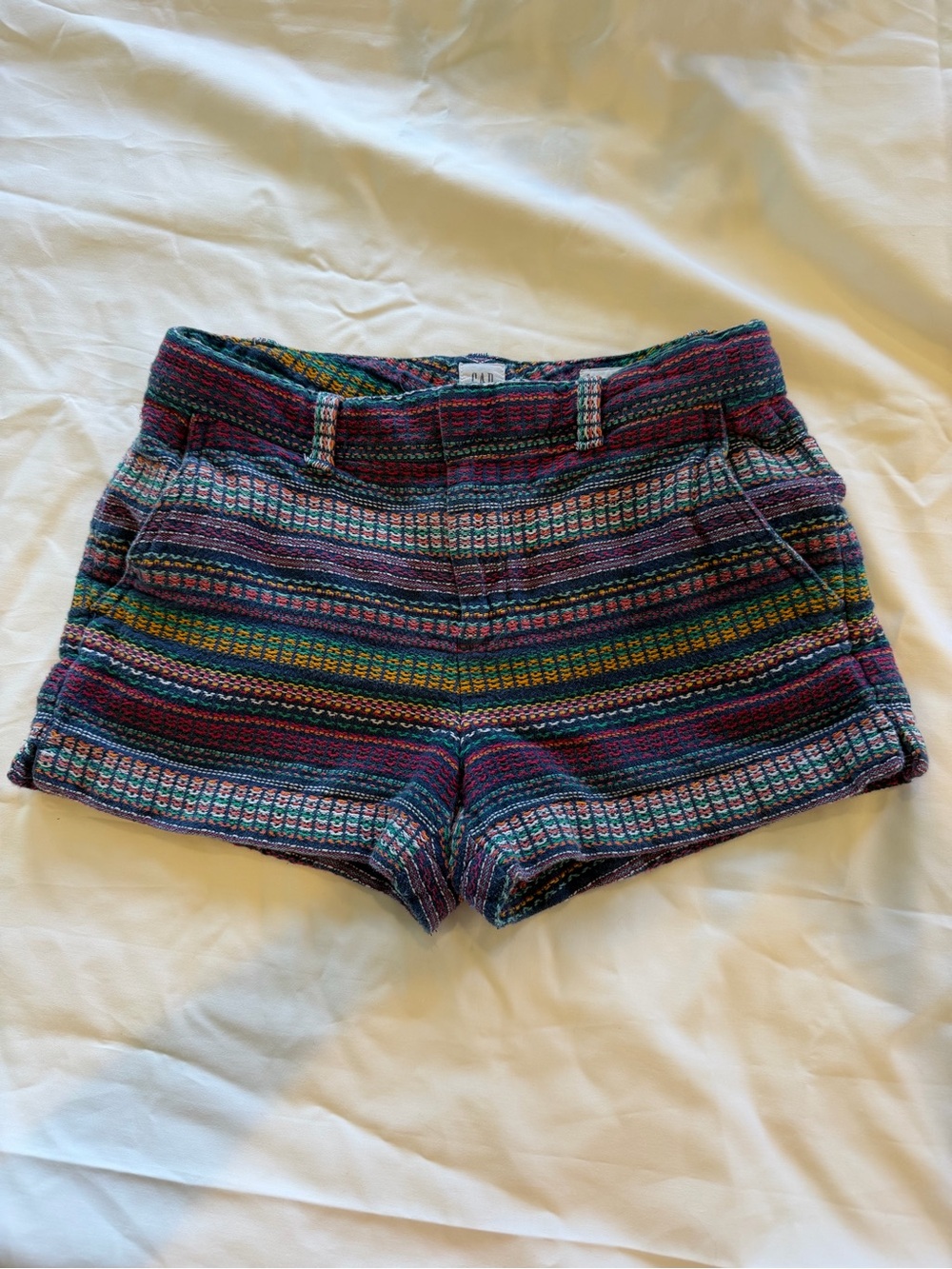 GAP Multistripe High-Waist Women’s Shorts - Purple, Teal, Yellow, Pink